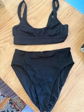 Vitamin A Black Ribbed High-Waist Bikini Set